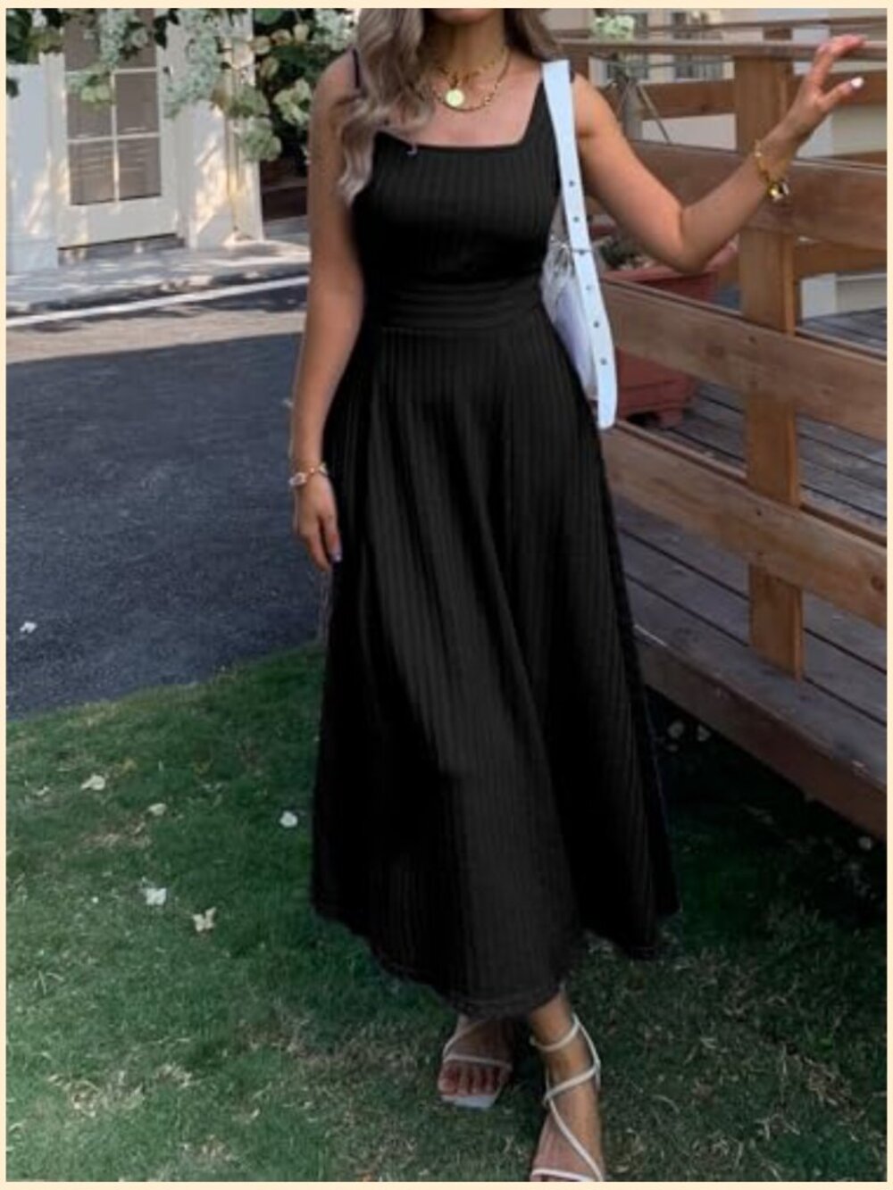 Square Neck Sleeveless Maxi Dress with Pockets A-Line Flowy - Picture 4 of 6